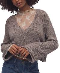 Free People Women's Heartland Cropped Flared-Sleeve V-Neck Pullover