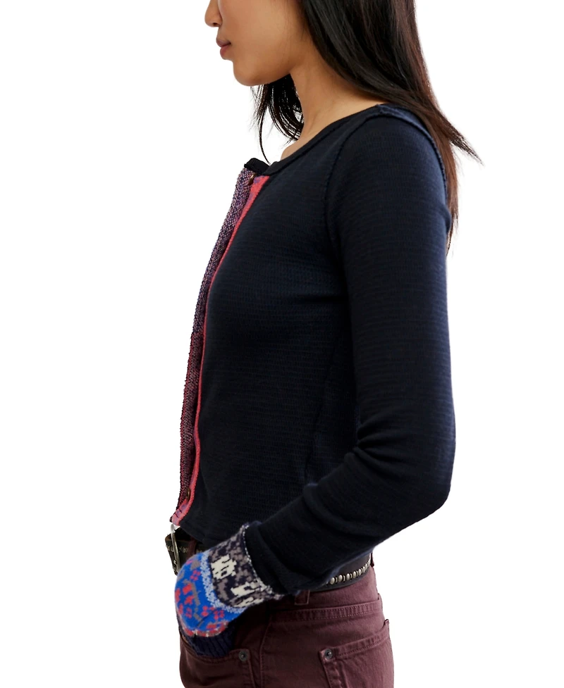 Free People Women's We The Noa Long-Sleeve Scoop-Neck Fitted Cardigan
