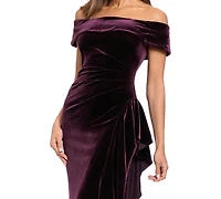 Xscape Women's Velvet Off-the-Shoulder Ruffle Gown