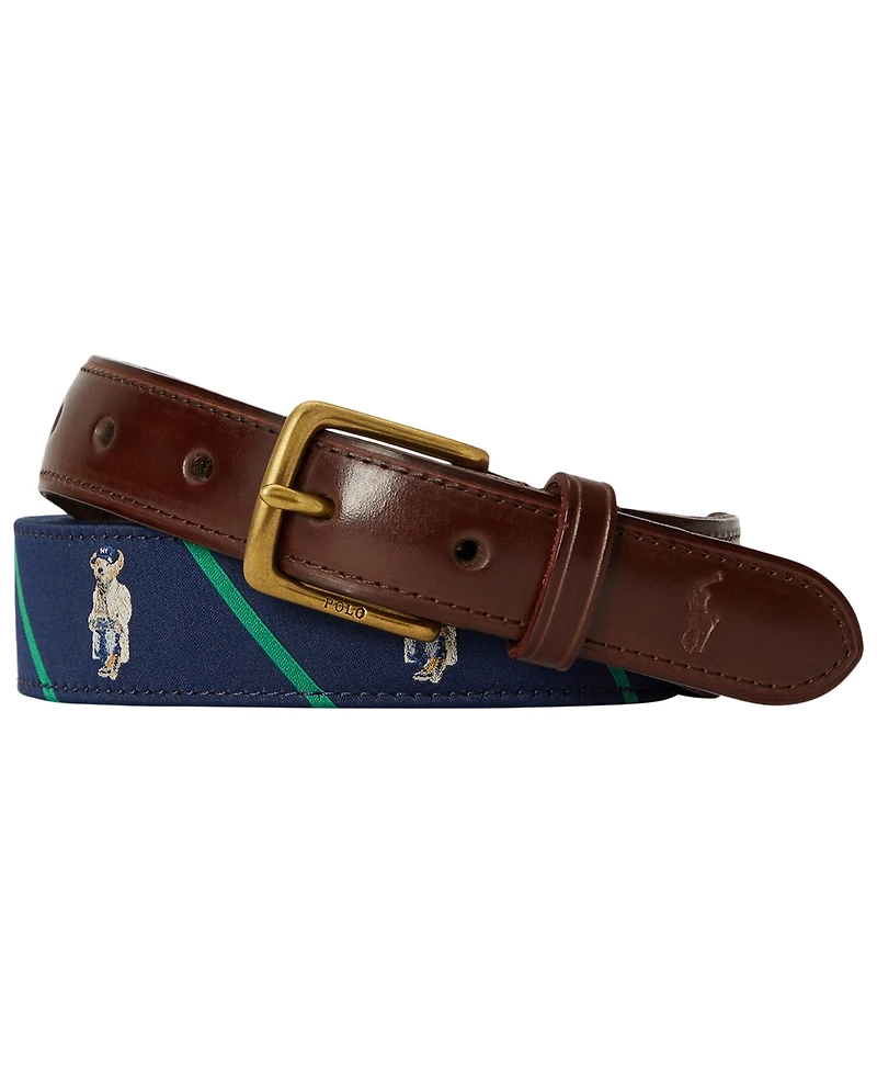 Polo Ralph Lauren Men's Bear Leather Trim Stripe Belt