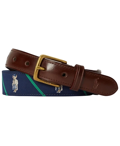 Polo Ralph Lauren Men's Bear Leather Trim Stripe Belt