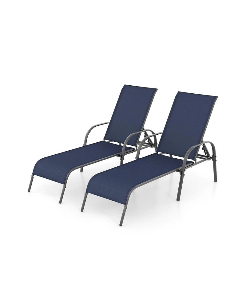 Gymax 2 Pcs Lounge Chair Chaise Adjustable Reclining Armrest Patio