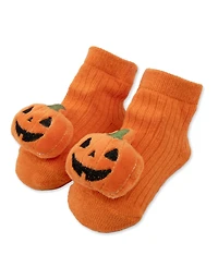 Baby Essentials Baby Boys' and Baby Girls' Halloween Bib, Hat, 3D Pumpkin Socks and Plush Bear, 4-Piece Set