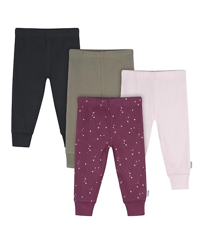 Gerber Baby Girls 0M - 24M Vanilla Active Pants, 4-Pack