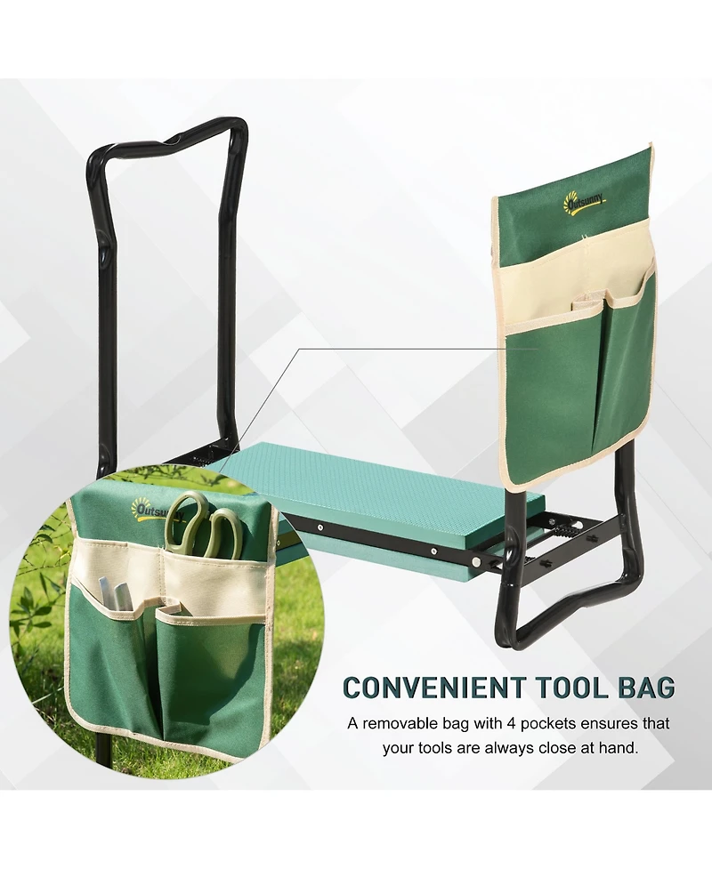 Outsunny Garden Kneeler Seat Stool Bench Kneeling Pad and 1 Large Side Tool Pouch & Easy Folding Design for Transport & Storage
