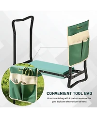 Outsunny Garden Kneeler Seat Stool Bench Kneeling Pad and 1 Large Side Tool Pouch & Easy Folding Design for Transport & Storage