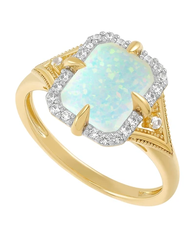 Macy's Lab-Grown Opal (9/10 ct. t.w.) & Lab-Grown White Sapphire (1/5 ct. t.w.) Ring in 14k Yellow Gold-Plated Sterling Silver