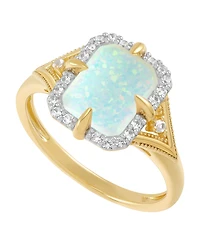 Macy's Lab-Grown Opal (9/10 ct. t.w.) & Lab-Grown White Sapphire (1/5 ct. t.w.) Ring in 14k Yellow Gold-Plated Sterling Silver