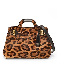 Pre-Owned Salvatore Ferragamo Women's Leopard Print Calf Hair and Leather Satchel