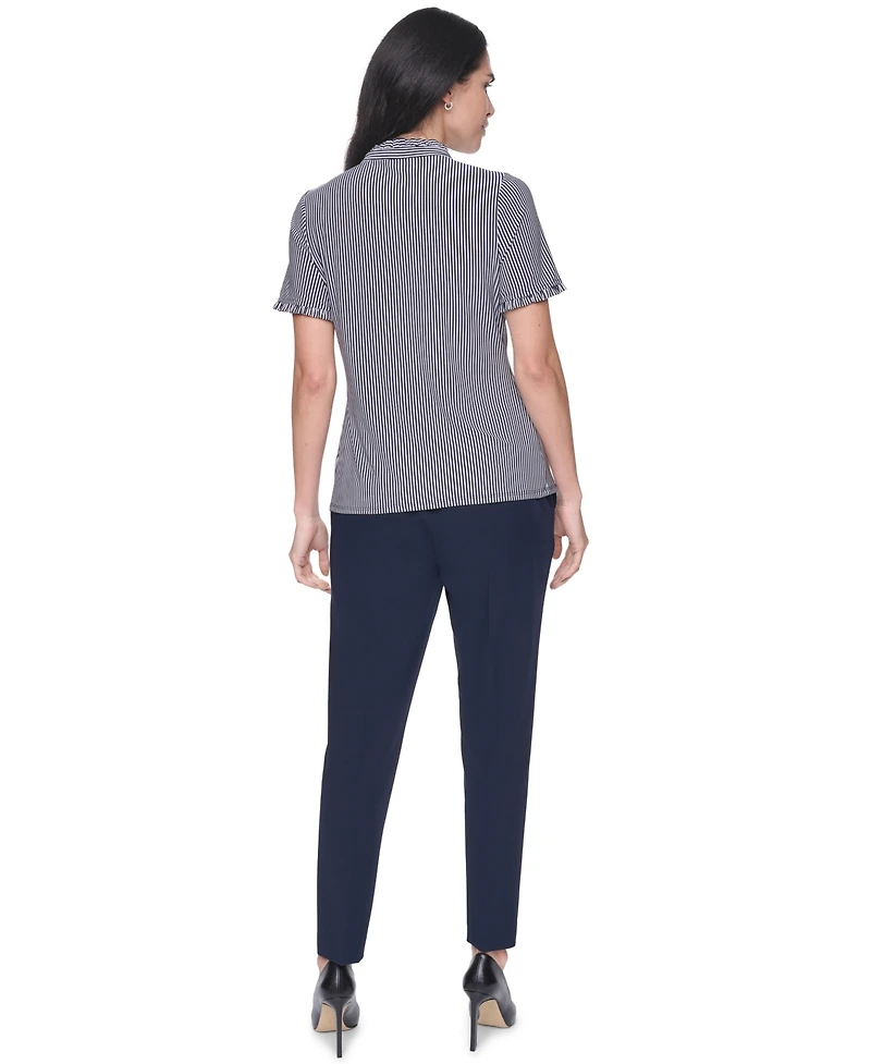 Tommy Hilfiger Women's Short-Sleeve Striped Ruffle Blouse