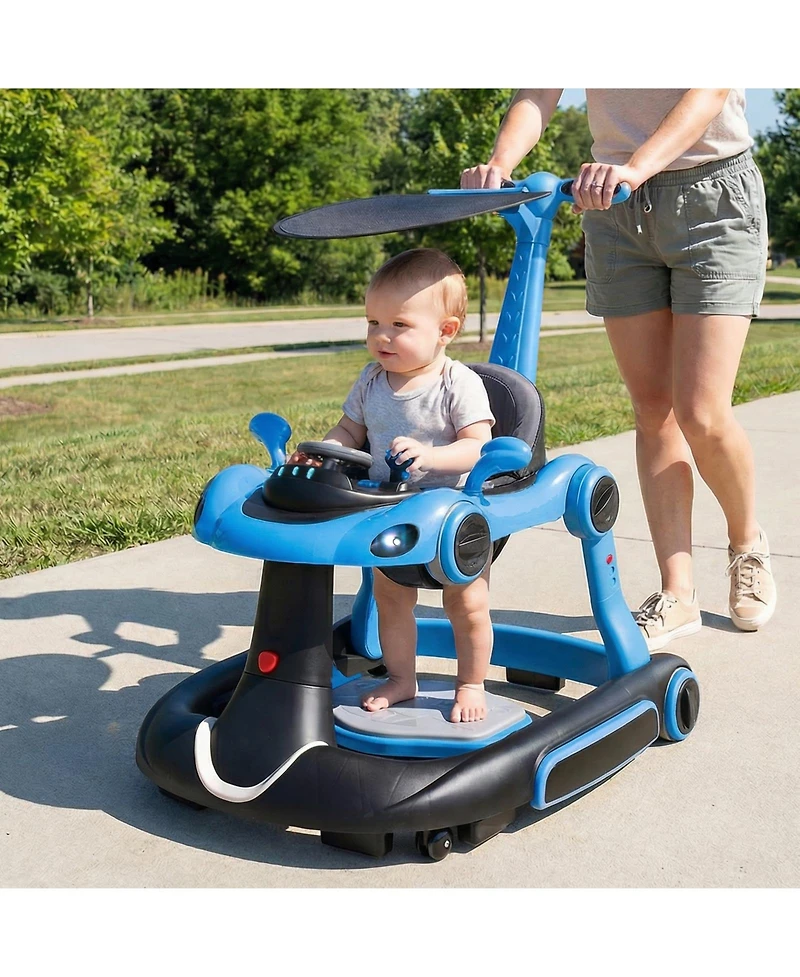 Slickblue 6-in-1 Baby Walker and Activity Center with Canopy, Music Rocker