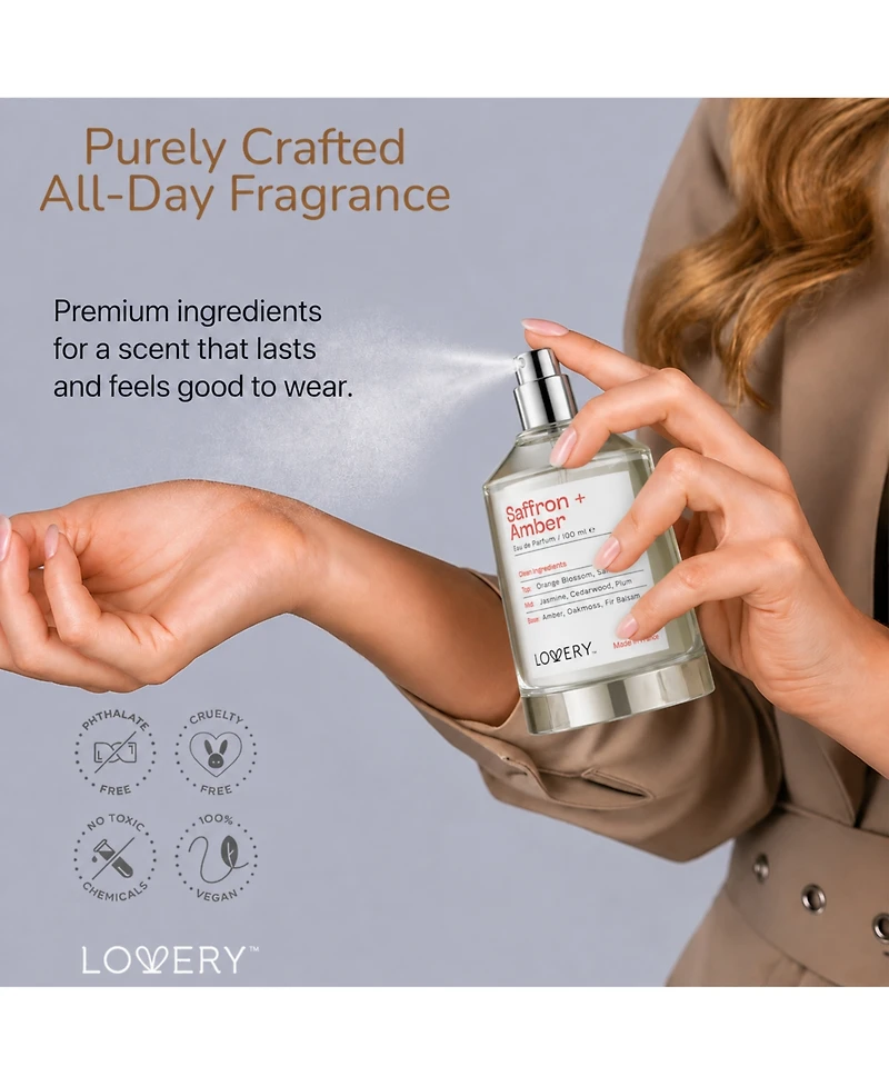 Lovery Plus Saffron + Amber Eau de Parfum Perfume Set - 3.4fl oz Women Perfume Gift Set with Mini Perfume and Free Gift Sample
