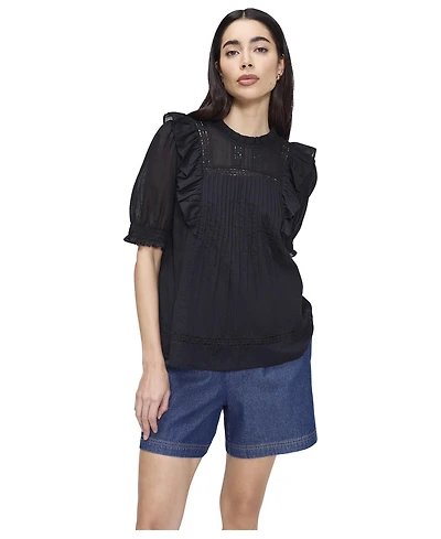Finery London Women's Jolin High-Neck Puff-Sleeve Cotton Top