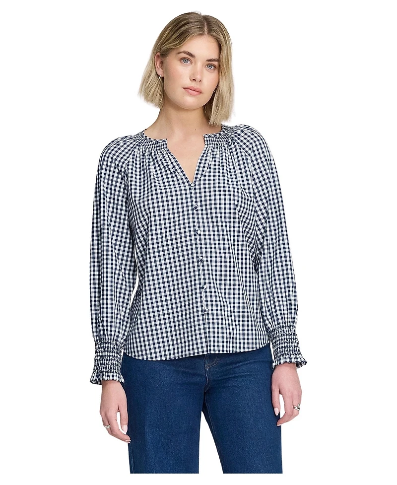 Finery London Women's Sandy Gingham Long-Sleeve V-Neck Blouse