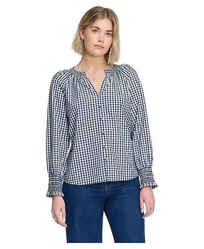 Finery London Women's Sandy Gingham Long-Sleeve V-Neck Blouse