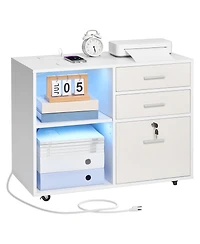 Slickblue 3 Drawer Mobile File Cabinet with Led Light and Storage Shelves