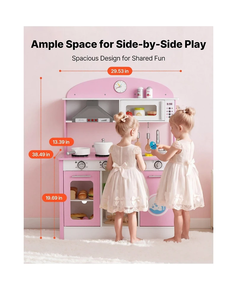 Sugift Lights and Sounds Wooden Play Kitchen With Cookware and Food Accessories, Ages 3+