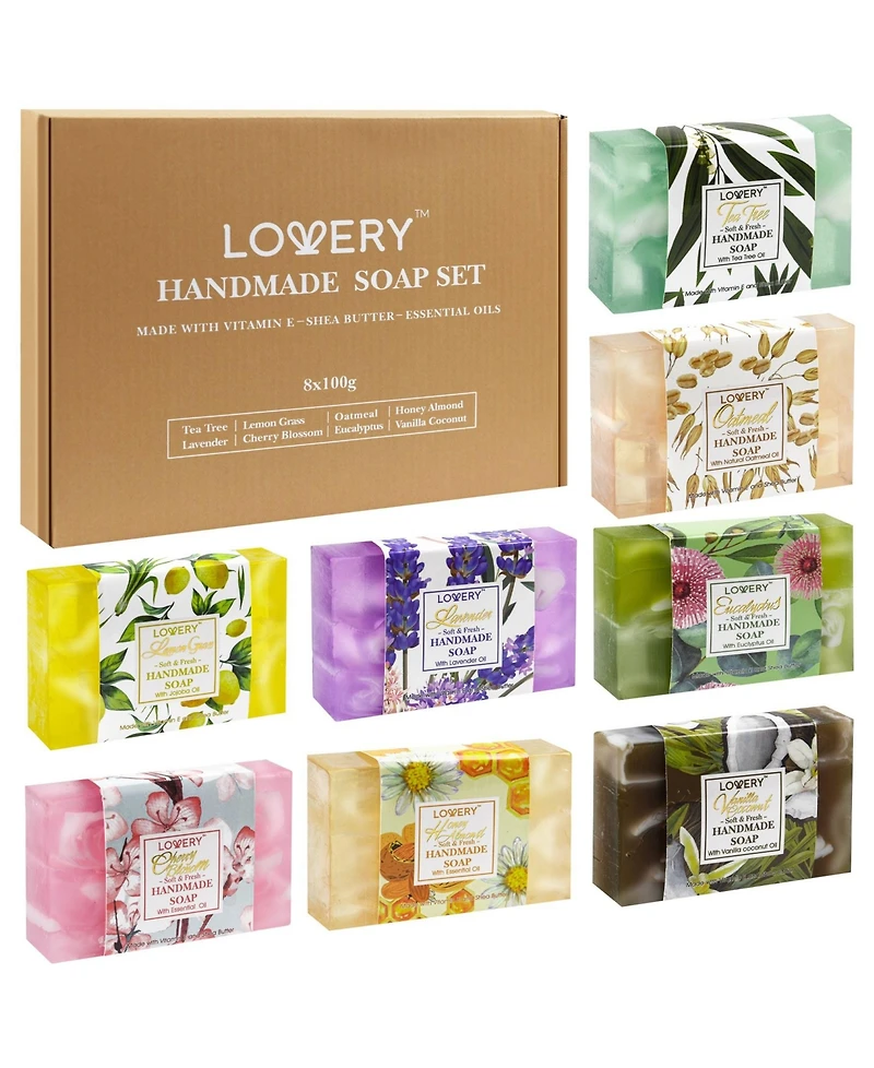 Lovery 8 Piece Handmade Soap Gift Set, Variety Pack Bath and Body Care Gift Set