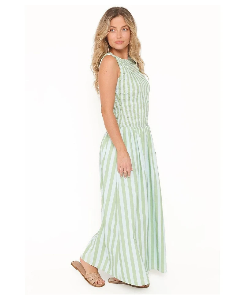 Petal and Pup Women's Maleny Smocked Striped Sleeveless Maxi Dress