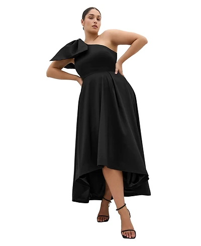City Chic Plus Captivate One-Shoulder Fit & Flare Hi-Lo Dress