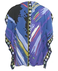 Pre-Owned Emilio Pucci Women's Short-Sleeve Scoop Neck Embellished Silk-Blend Kaftan Tunic Top