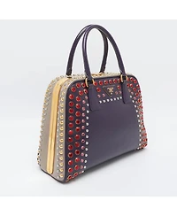 Pre-Owned Prada Women's Crystal and Stud Embellished Saffiano Leather Satchel
