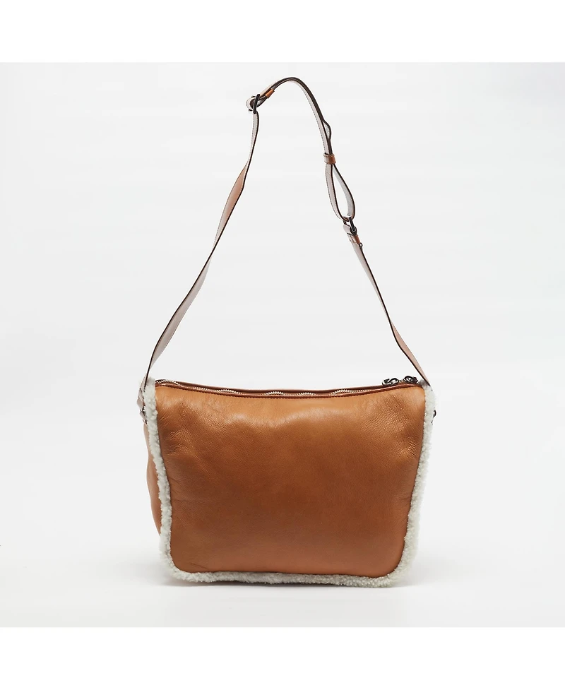 Pre-Owned Prada Women's Shearling-Trim Leather Shoulder Bag