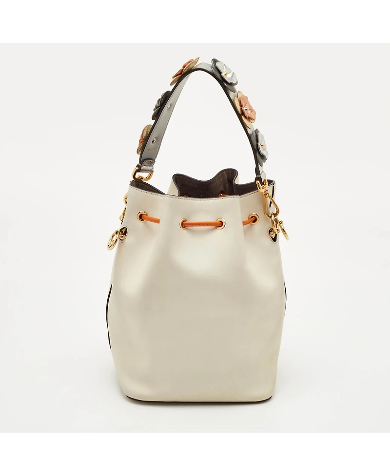 Pre-Owned Fendi Women's Mon Tresor Mini Leather Bucket Bag with Floral Strap