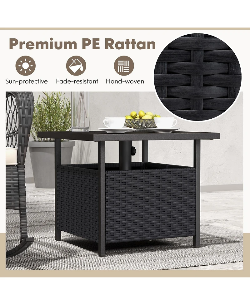 Mecale 22 Steel Slat Side Table with Umbrella Hole and Wicker Storage
