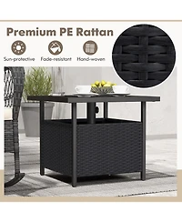 Mecale 22 Steel Slat Side Table with Umbrella Hole and Wicker Storage