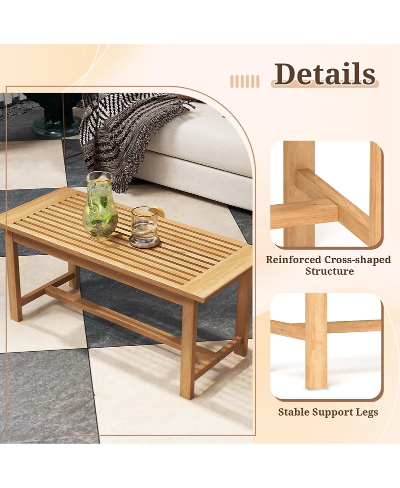 Mecale 36 in Teak Coffee Table with Slatted Top, Holds 145 lbs