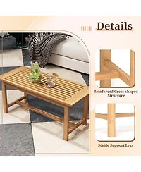 Mecale 36 in Teak Coffee Table with Slatted Top, Holds 145 lbs