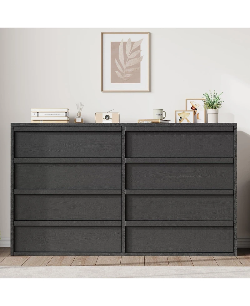 54" 8-Drawer Dresser for Bedroom, Modern Wide Chest of Drawers with Large Storage, Wood Organizer for Living Room, Entryway, Nursery