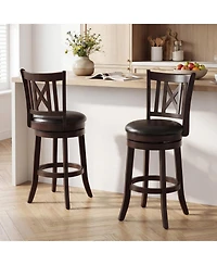 Gymax Set of 2 Bar Stools 26'' Swivel Bar Chairs with Footrest Hollowed Backrest