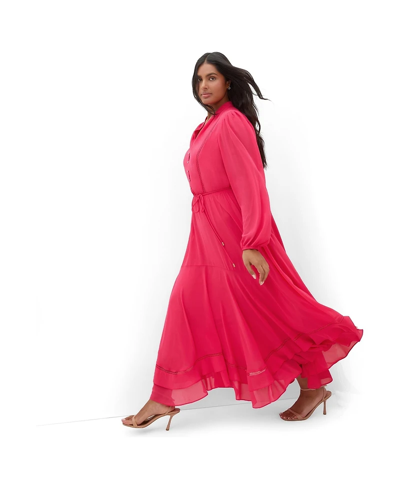 City Chic Plus Yasmin Long-Sleeve Chiffon Ruffle Maxi Dress