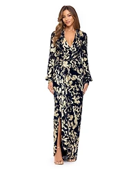 Betsy & Adam Women's Floral Long-Sleeve Gown