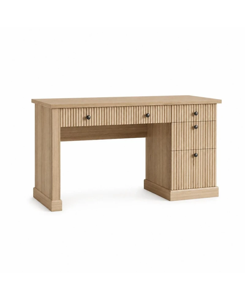 homfan 54" Fluted Executive Desk with File Drawer & Storage Drawers,Natural