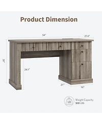 homfan 54" Fluted Executive Desk with File Drawer & Storage Drawers,Grey