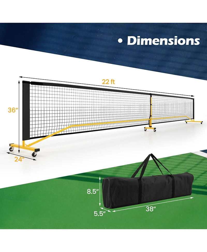 Glintex Pickleball Net, 22 ft Regulation Size, 6 Lockable Wheels