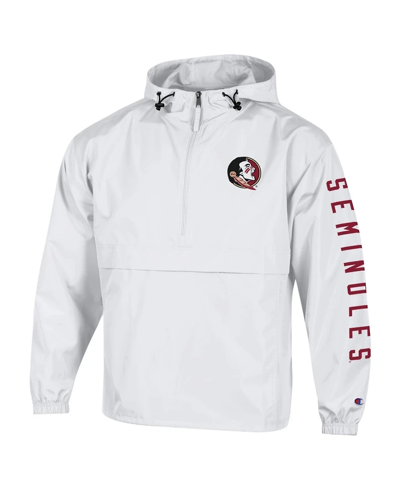 Champion Men's White Florida State Seminoles Cloud Packable Half-Zip Hooded Jacket