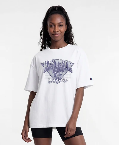 Champion Women's Kansas State Wildcats Oversized Dropped-Shoulder Distressed T-Shirt