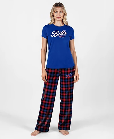Concepts Sport Women's 2-Piece Set Buffalo Bills Highland Plaid Short-Sleeve T-Shirt and Pajama
