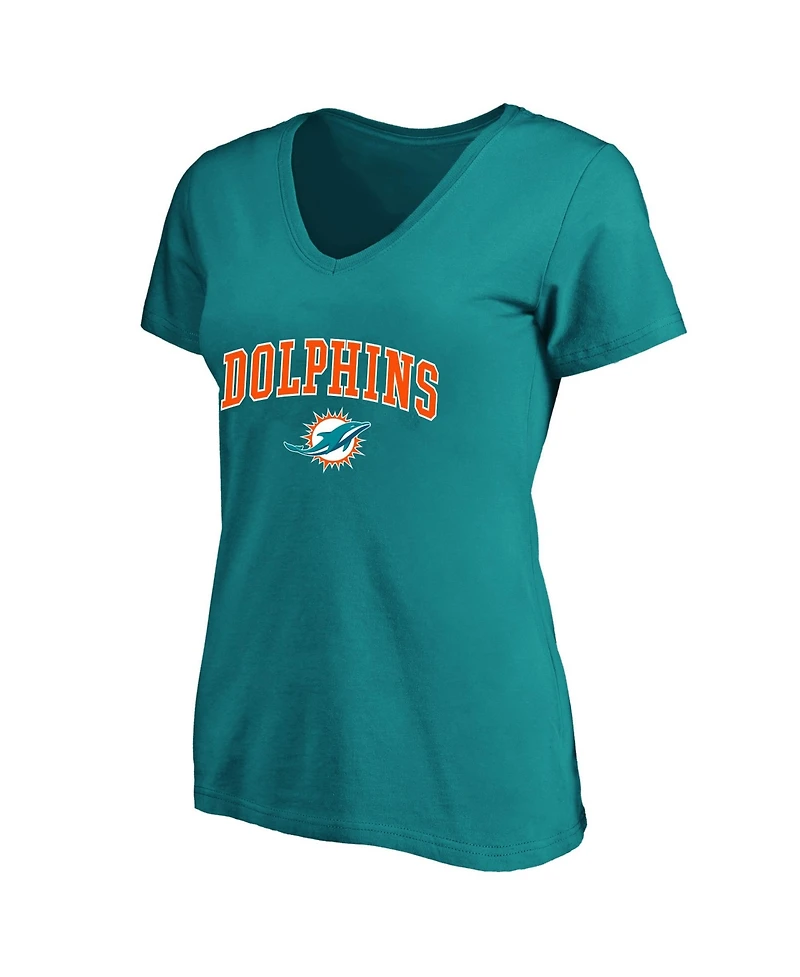 Fanatics Women's Plus Miami Dolphins Arch Over Logo V-Neck Short Sleeve T-Shirt