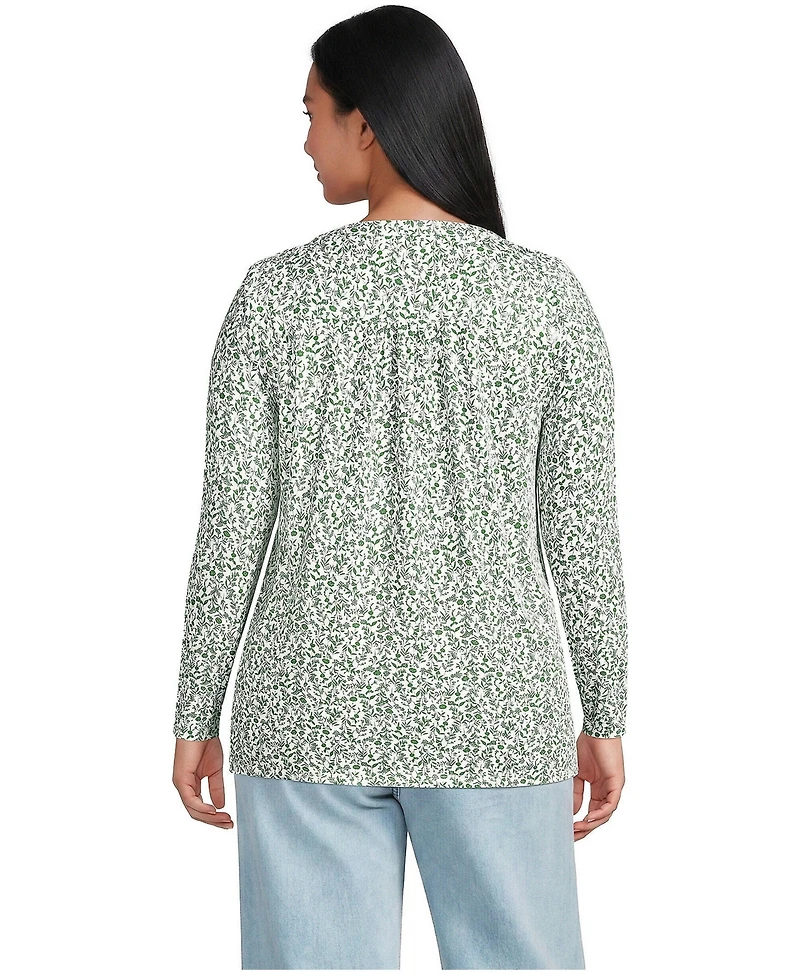 Lands' End Plus Long-Sleeve Pintuck Tunic Blouse