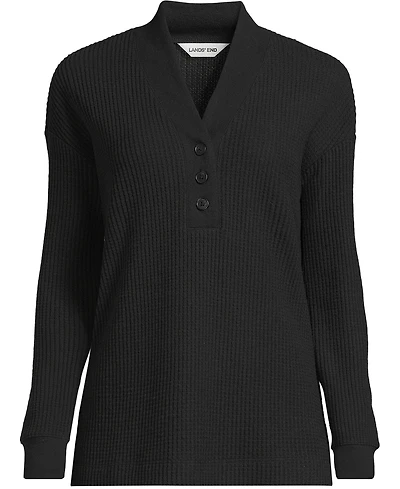 Lands' End Plus Long Sleeve Waffle Shawl Collar Henley