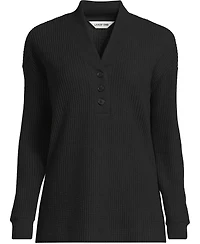 Lands' End Plus Long Sleeve Waffle Shawl Collar Henley