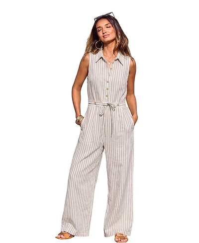 Cupshe Women's Vertical-Stripe Sleeveless Wide-Leg Jumpsuit