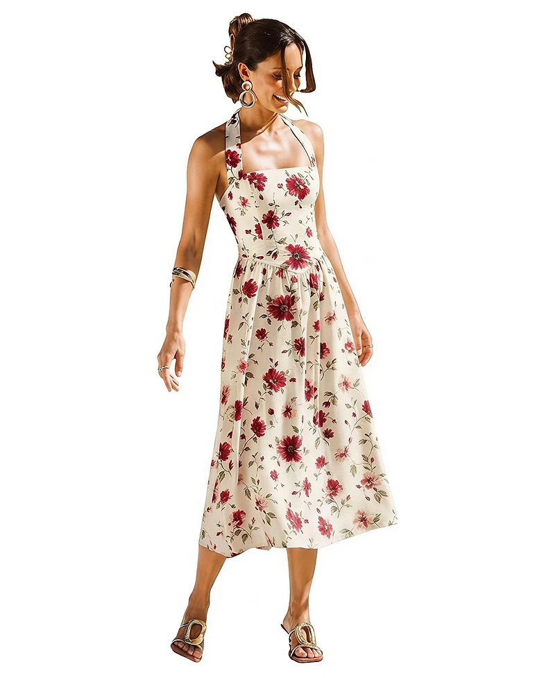 Cupshe Women's Party Time Floral Maxi Square-Neck Dress
