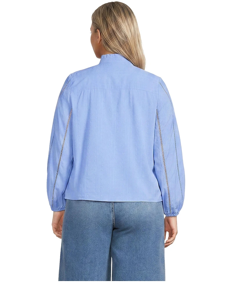 Lands' End Plus Ruffle Neck Button Front Shirt