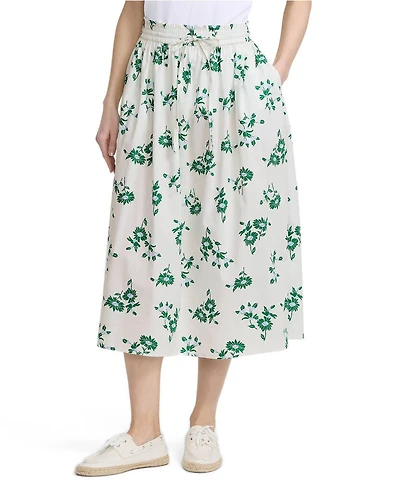Lands' End Women's Poplin Pull On Midi Skirt